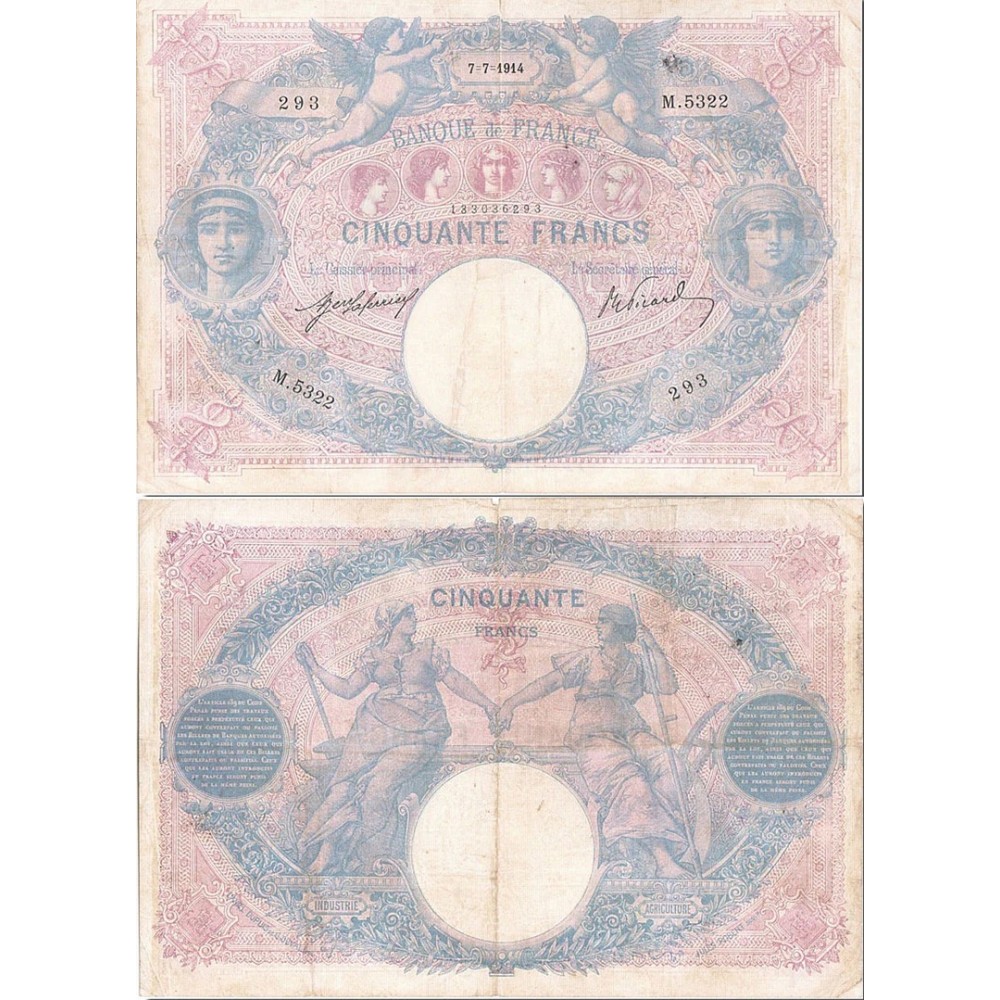 50 Francs Bleu et Rose - 7/07/1914 - F.14.27 - Alph 5322 - TB
