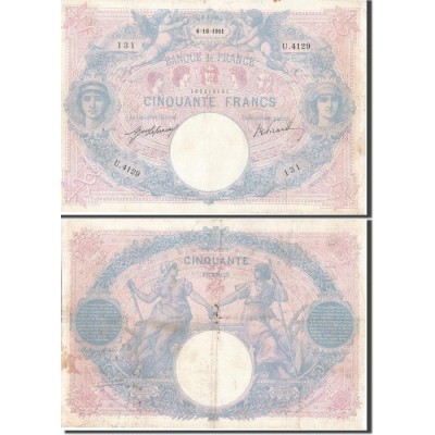 50 Francs Bleu et Rose - 6/10/1911 - F.14.24a - Alph 4129 - TB