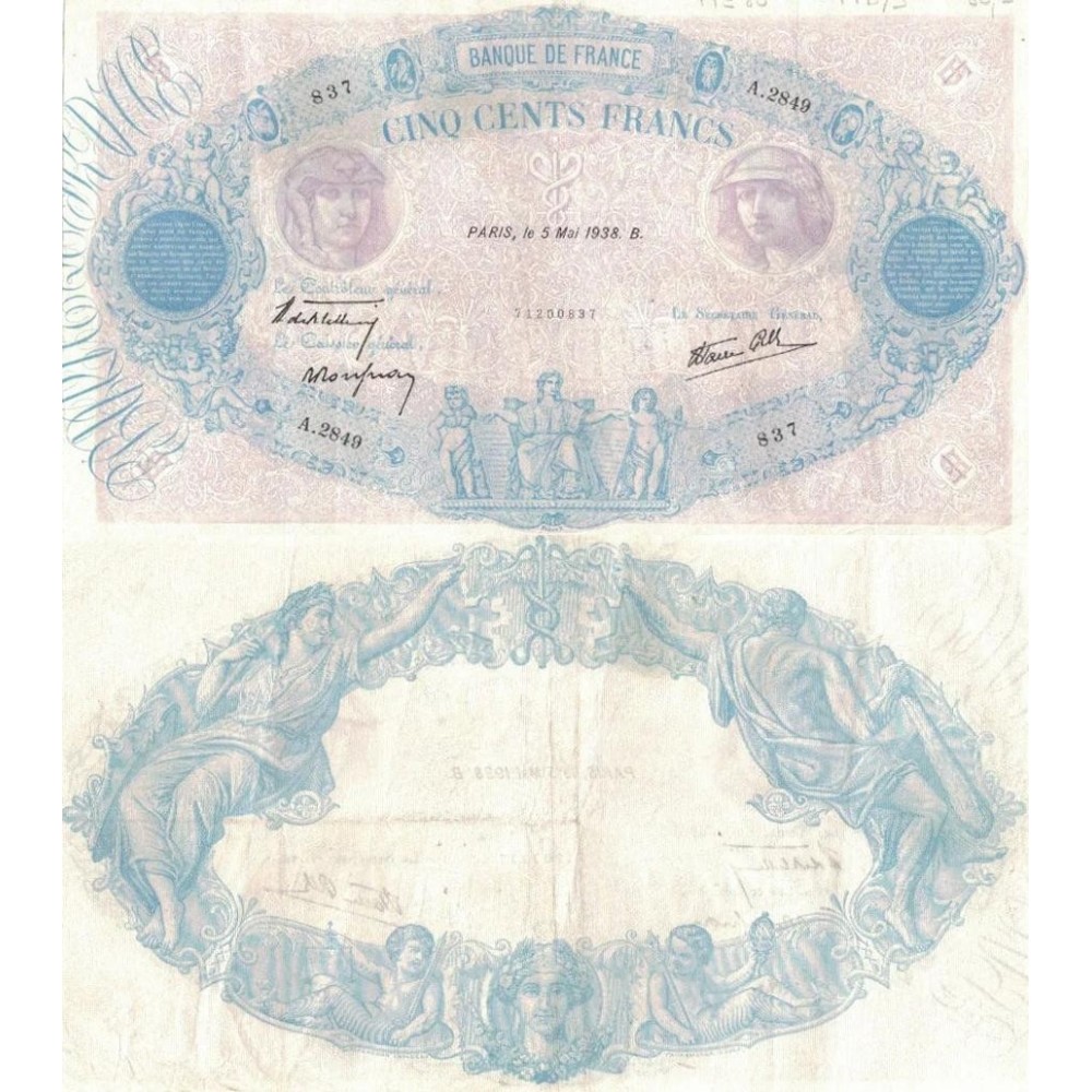 500 Francs Bleu et Rose - 5/05/1938 - F.31.10 - Alph 2849 - TB