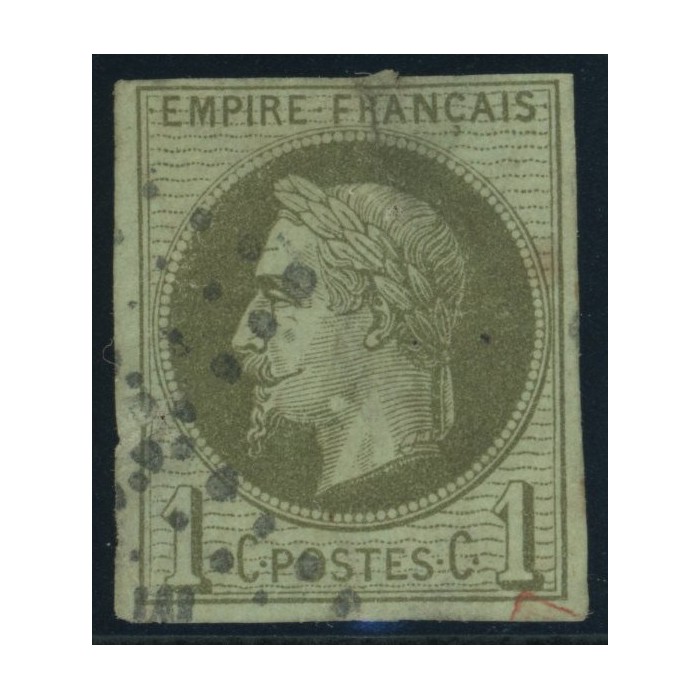 Napoléon III YT 7 - 1 c. vert-olive - Oblitere cote 105 euro