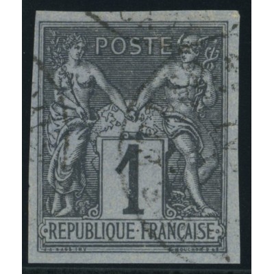 Sage Type II YT 37 - 1 c. noir s. azuré - Oblitere cote 30 euro