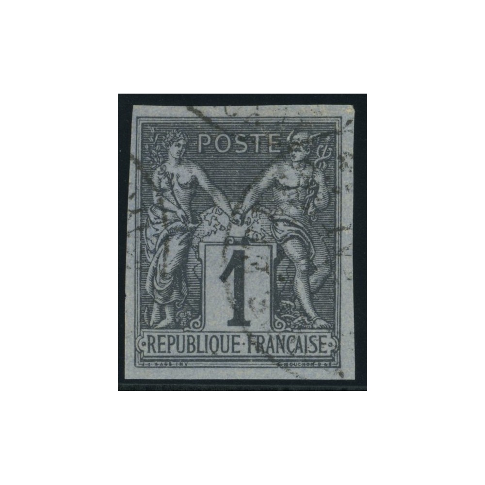 Sage Type II YT 37 - 1 c. noir s. azuré - Oblitere cote 30 euro