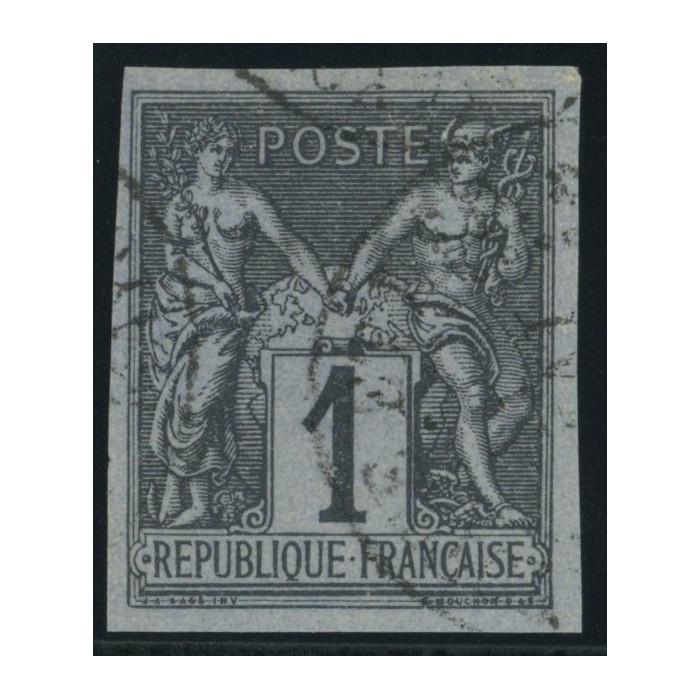 Sage Type II YT 37 - 1 c. noir s. azuré - Oblitere cote 30 euro