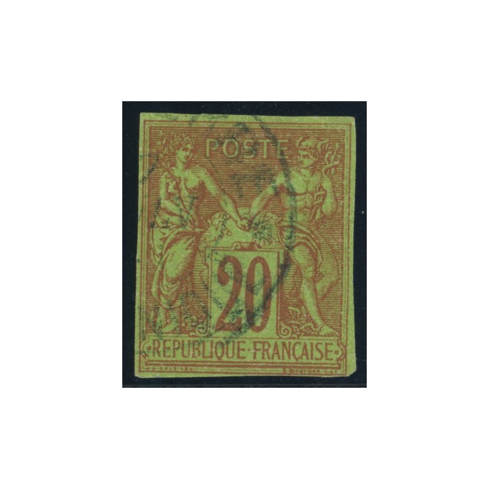 Sage Type II YT 42 - 20 c. brique s. vert - Oblitere cote 25 euro
