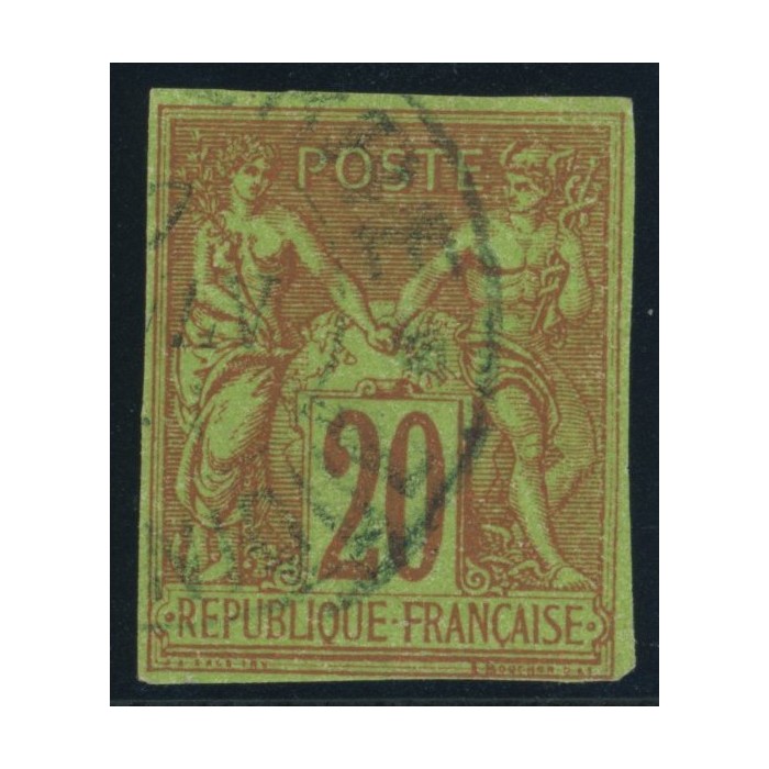 Sage Type II YT 42 - 20 c. brique s. vert - Oblitere cote 25 euro