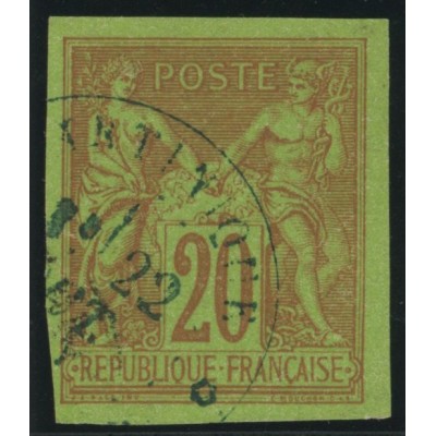 Sage Type II YT 42 - 20 c. brique s. vert - Oblitere cote 25 euro
