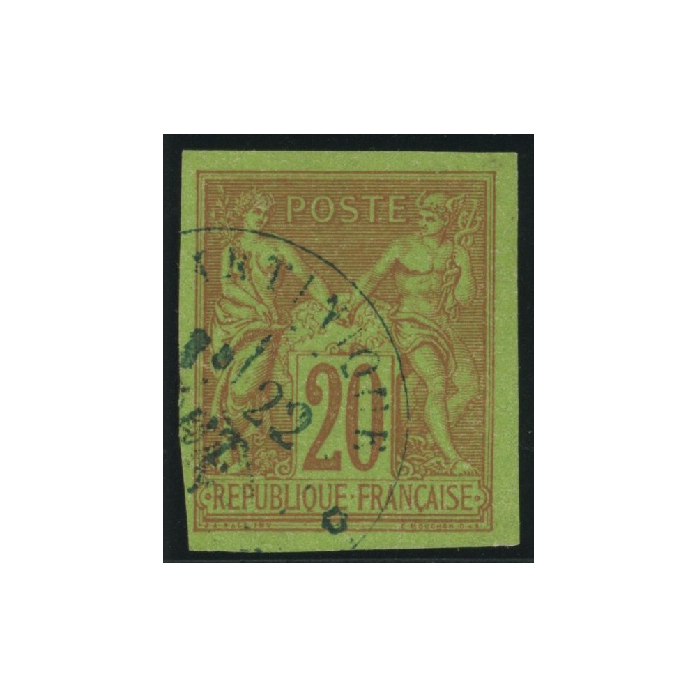 Sage Type II YT 42 - 20 c. brique s. vert - Oblitere cote 25 euro