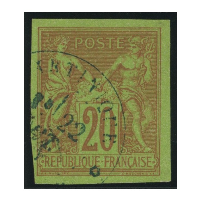 Sage Type II YT 42 - 20 c. brique s. vert - Oblitere cote 25 euro