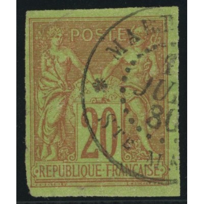 Sage Type II YT 42 - 20 c. brique s. vert - Oblitere cote 25 euro