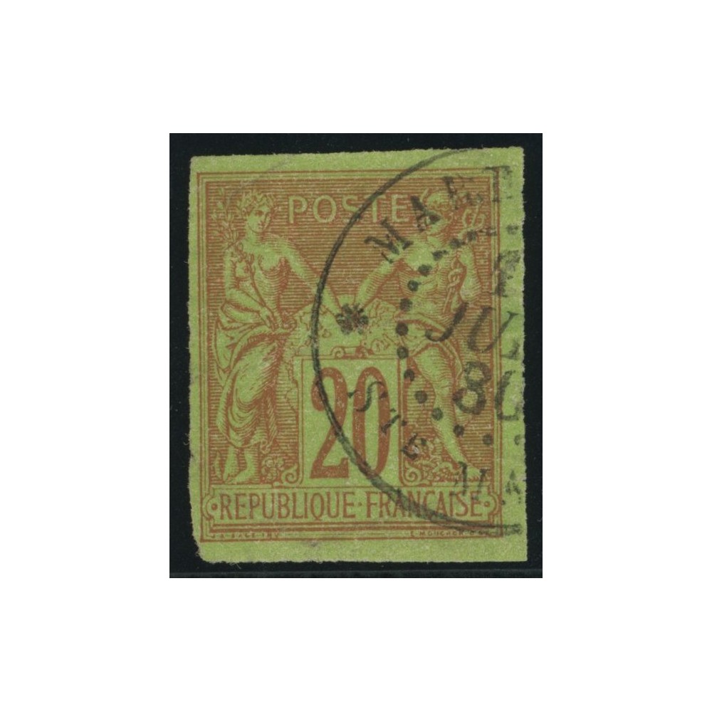 Sage Type II YT 42 - 20 c. brique s. vert - Oblitere cote 25 euro