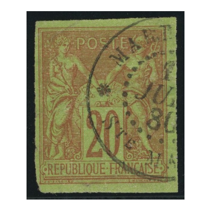 Sage Type II YT 42 - 20 c. brique s. vert - Oblitere cote 25 euro