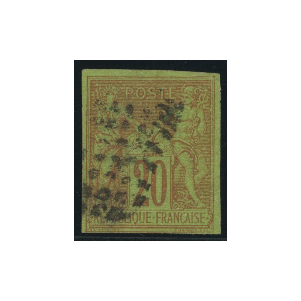 Sage Type II YT 42 - 20 c. brique s. vert - Oblitere cote 25 euro