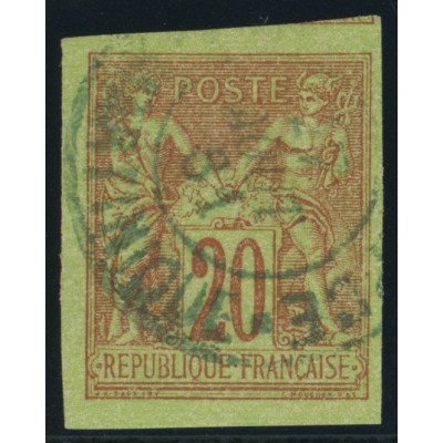 Sage Type II YT 42 - 20 c. brique s. vert - Oblitere cote 25 euro