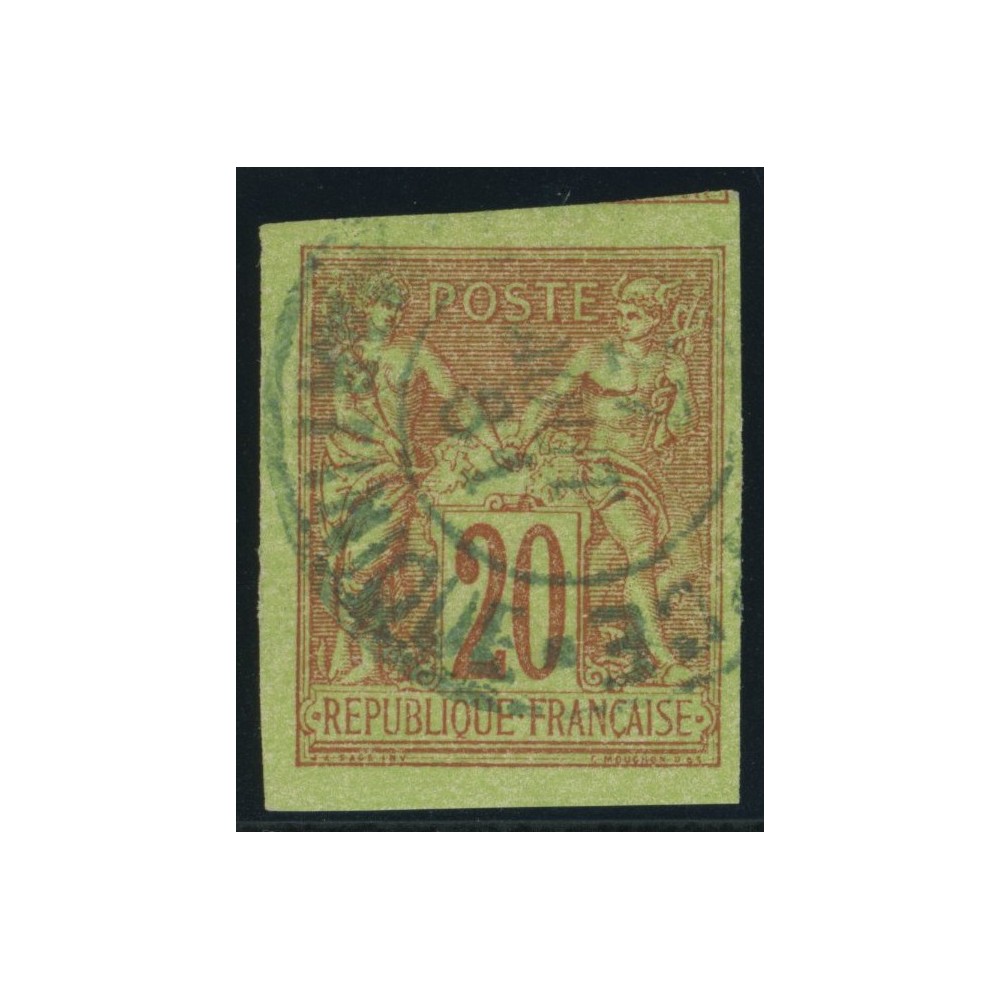 Sage Type II YT 42 - 20 c. brique s. vert - Oblitere cote 25 euro