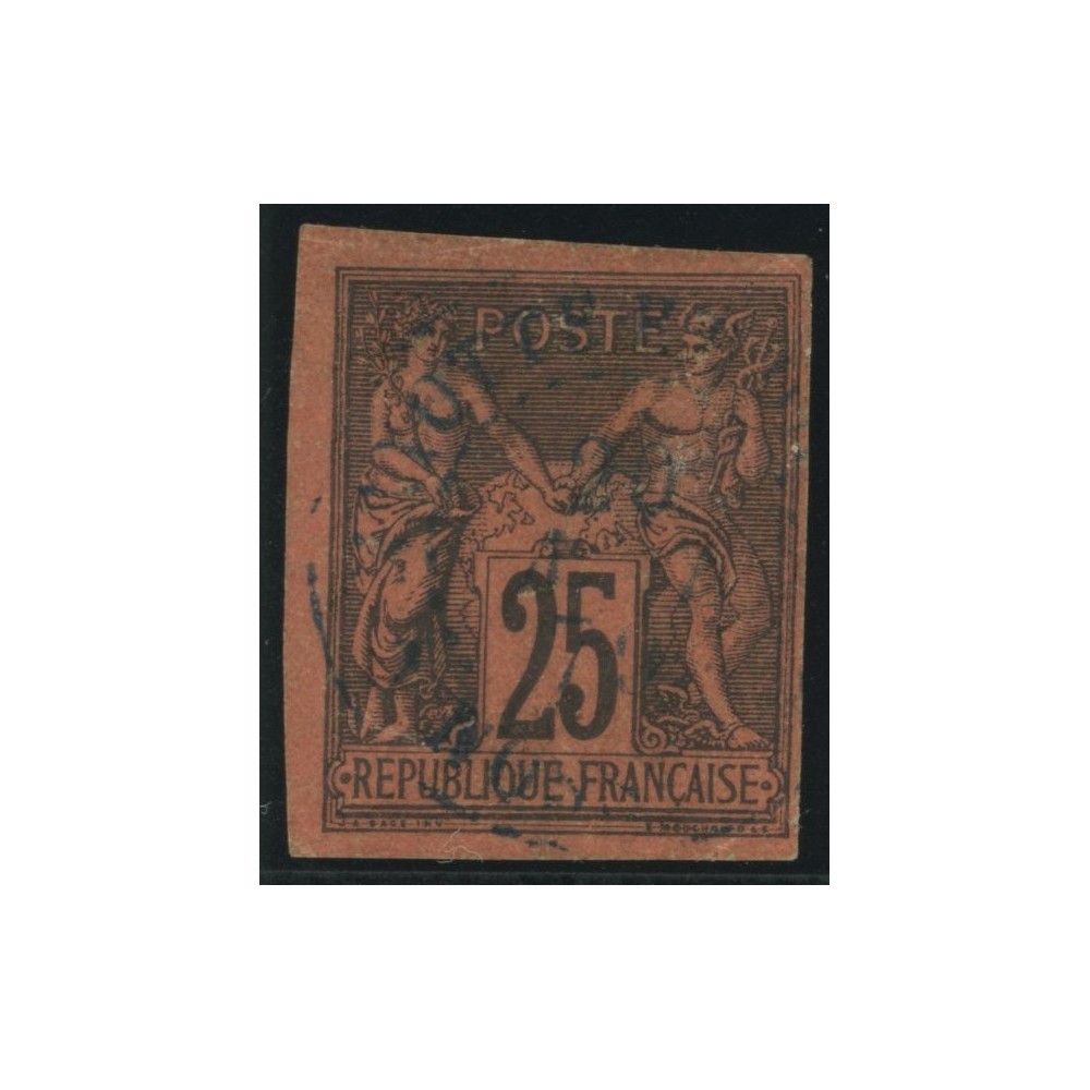 Sage Type II YT 43 - 25 c. noir s. rouge - Oblitere cote 350 euro