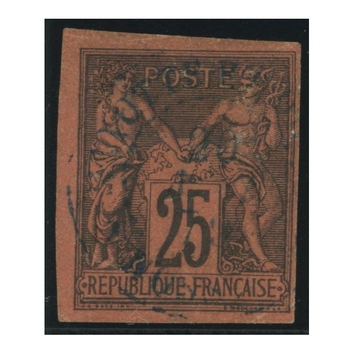 Sage Type II YT 43 - 25 c. noir s. rouge - Oblitere cote 350 euro