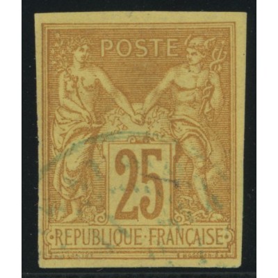 Sage Type II TY 44 - 25 c. jaune-bistre - Oblitere cote 42 euro - Signé Brun