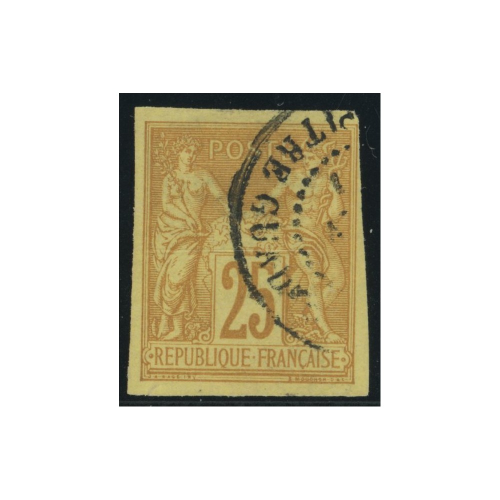 Sage Type II TY 44 - 25 c. jaune-bistre - Oblitere cote 42 euro