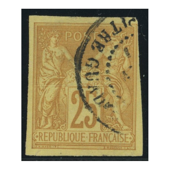 Sage Type II TY 44 - 25 c. jaune-bistre - Oblitere cote 42 euro