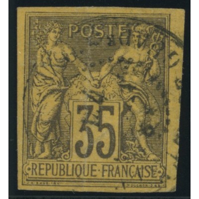 Sage Type II YT 45 - 35 c. violet-noir s. jaune - Oblitere cote 43 euro