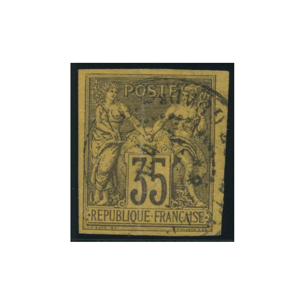 Sage Type II YT 45 - 35 c. violet-noir s. jaune - Oblitere cote 43 euro