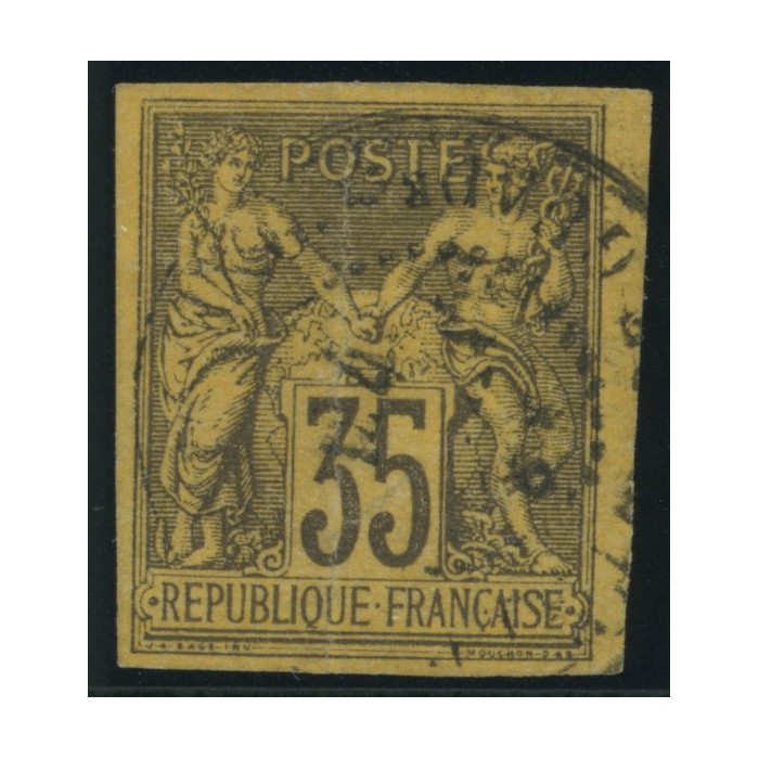 Sage Type II YT 45 - 35 c. violet-noir s. jaune - Oblitere cote 43 euro