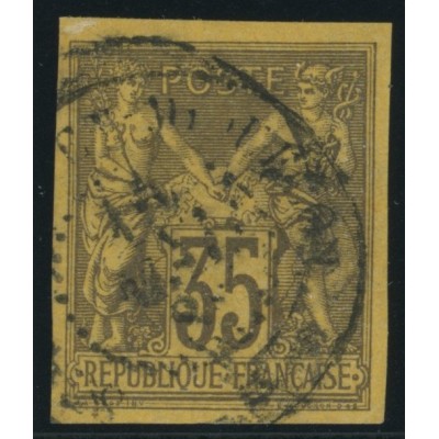 Sage Type II YT 45 - 35 c. violet-noir s. jaune - Oblitere cote 43 euro