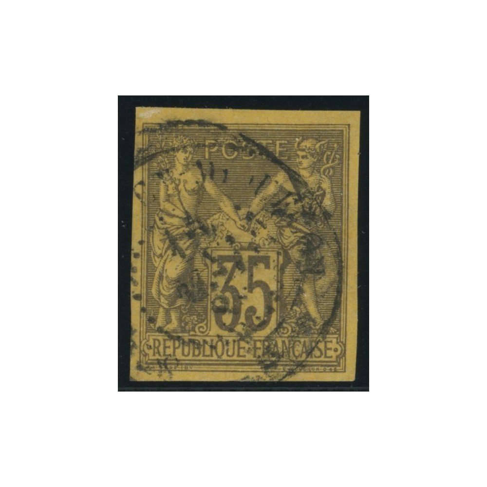 Sage Type II YT 45 - 35 c. violet-noir s. jaune - Oblitere cote 43 euro