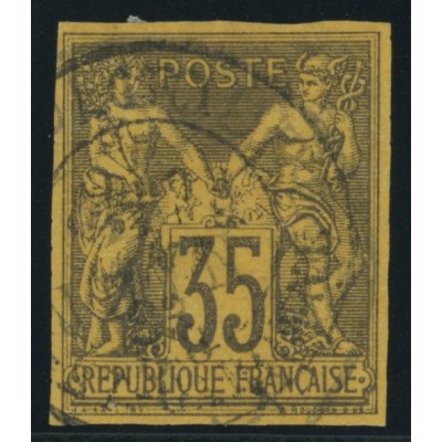 Sage Type II YT 45 - 35 c. violet-noir s. jaune - Oblitere cote 43 euro