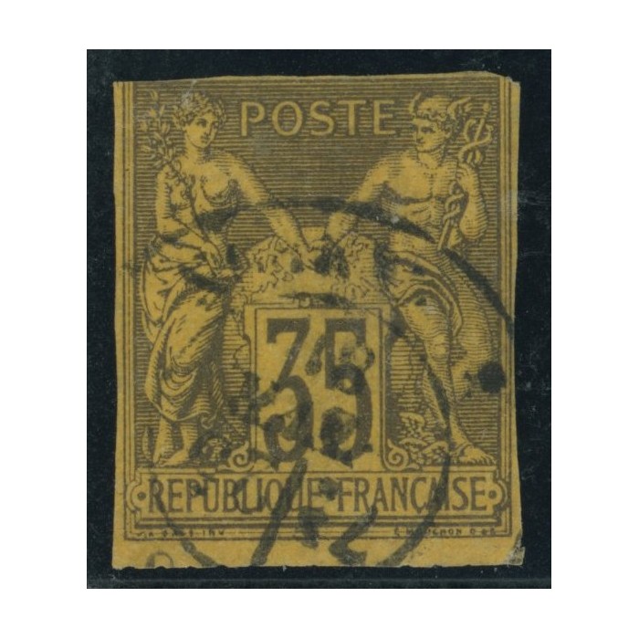 Sage Type II YT 45 - 35 c. violet-noir s. jaune - Oblitere cote 43 euro