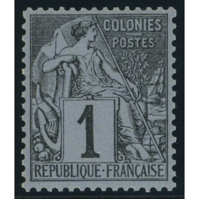 Alphée Dubois YT 46 - 1 c. noir s. azuré - Neuf x cote 7,5 euro