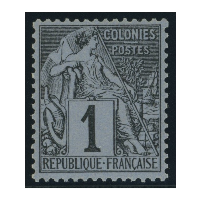 Alphée Dubois YT 46 - 1 c. noir s. azuré - Neuf x cote 7,5 euro