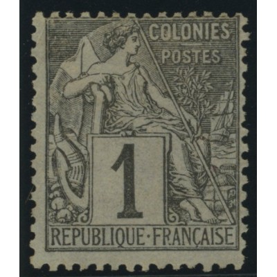 Alphée Dubois YT 46 - 1 c. noir s. azuré - Neuf x cote 7,5 euro