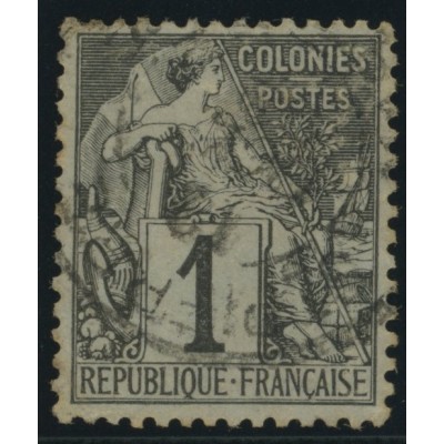 Alphée Dubois YT 46 - 1 c. noir s. azuré - Oblitere cote 6,5 euro