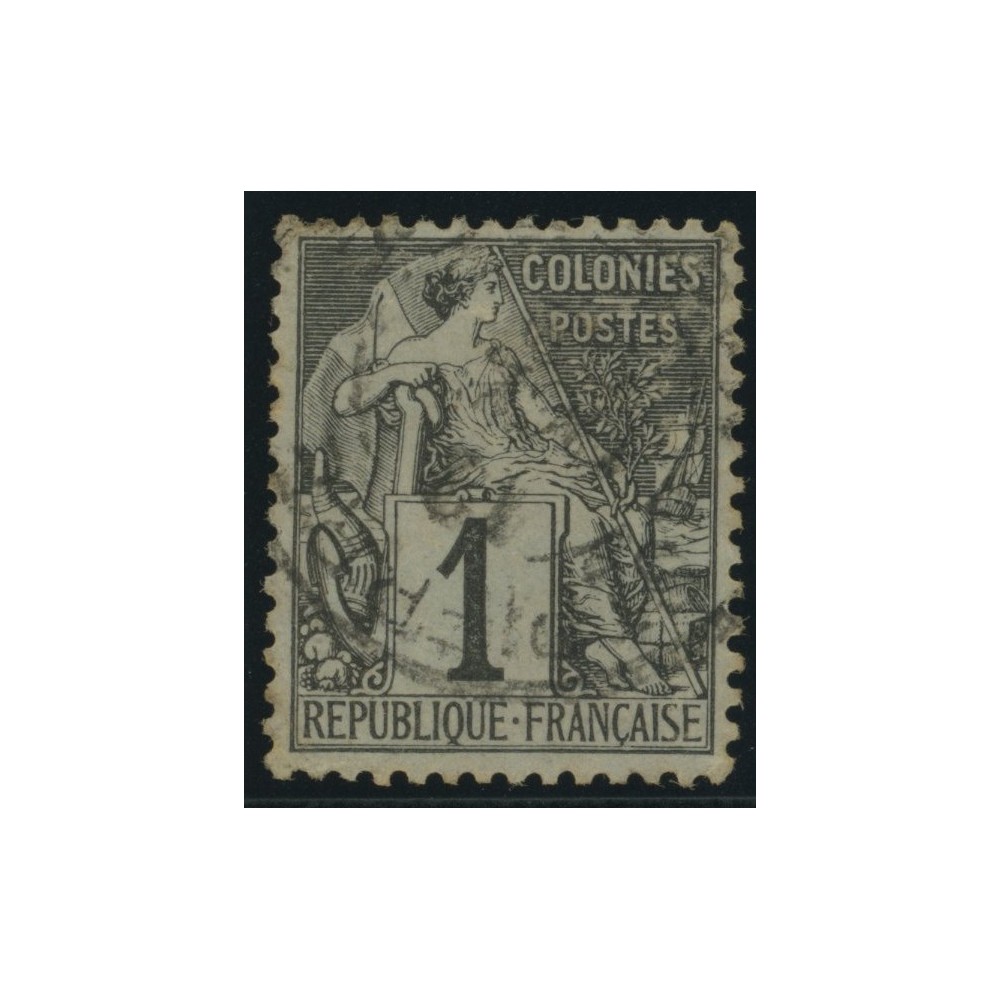 Alphée Dubois YT 46 - 1 c. noir s. azuré - Oblitere cote 6,5 euro