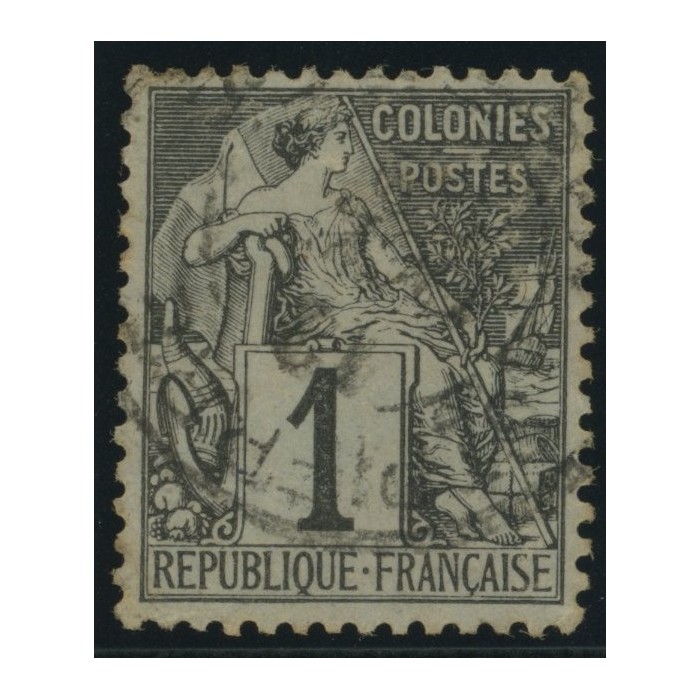 Alphée Dubois YT 46 - 1 c. noir s. azuré - Oblitere cote 6,5 euro