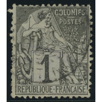 Alphée Dubois YT 46 - 1 c. noir s. azuré - Oblitere cote 6,5 euro