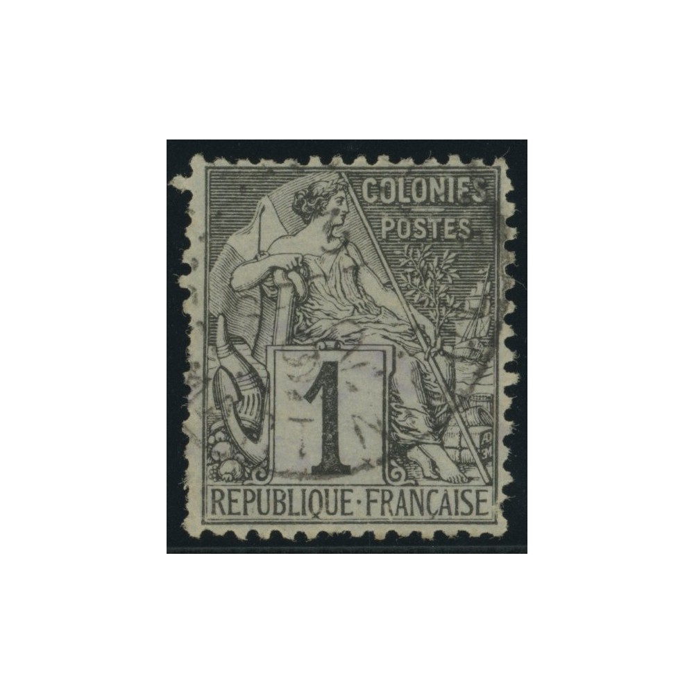 Alphée Dubois YT 46 - 1 c. noir s. azuré - Oblitere cote 6,5 euro