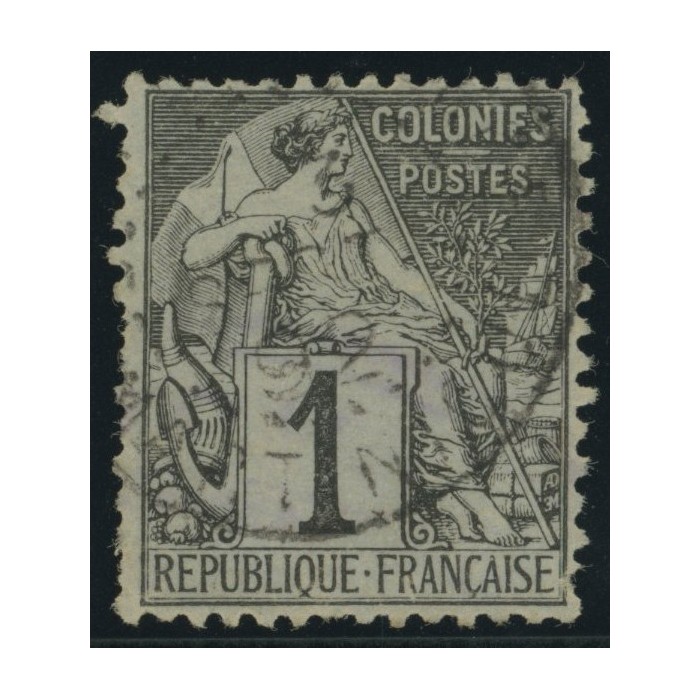 Alphée Dubois YT 46 - 1 c. noir s. azuré - Oblitere cote 6,5 euro