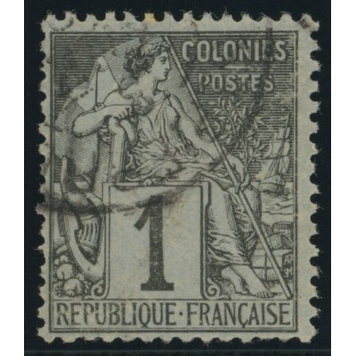 Alphée Dubois YT 46 - 1 c. noir s. azuré - Oblitere cote 6,5 euro