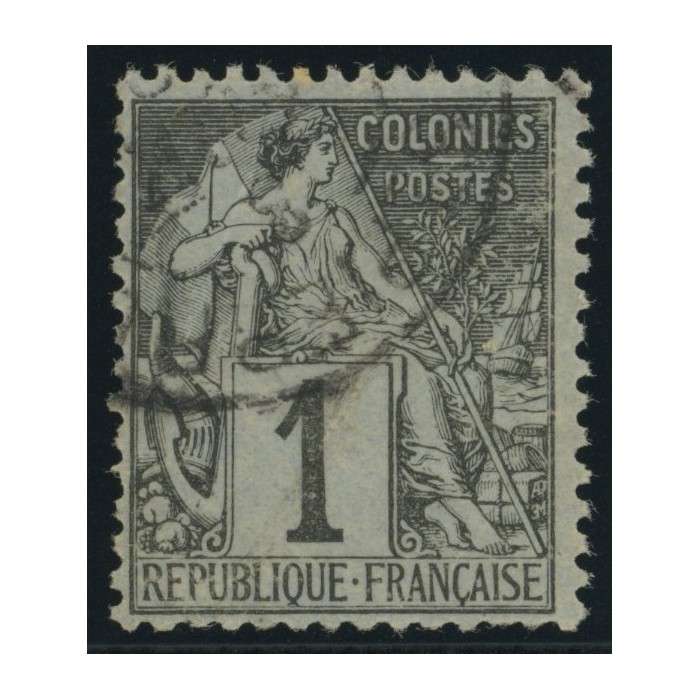 Alphée Dubois YT 46 - 1 c. noir s. azuré - Oblitere cote 6,5 euro