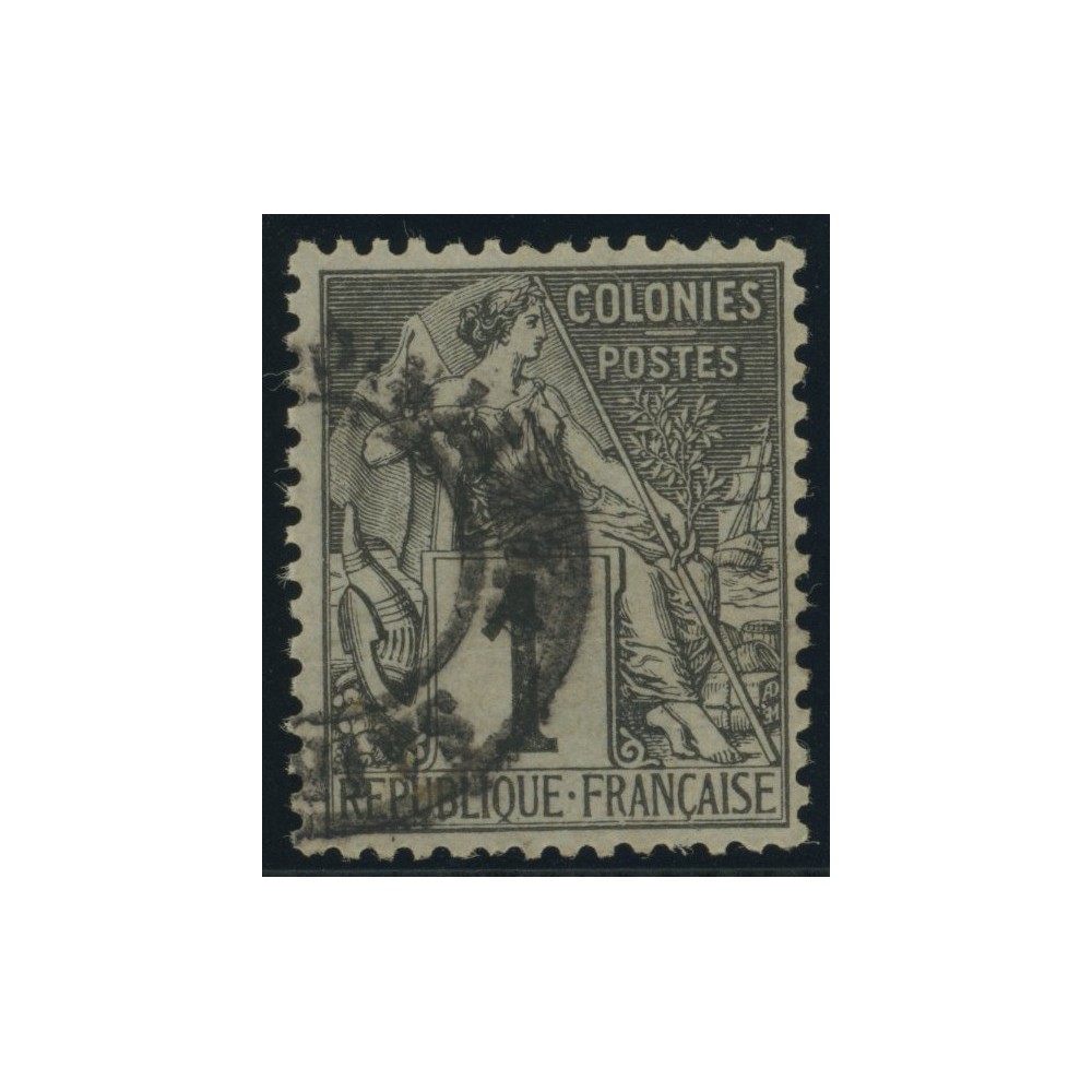 Alphée Dubois YT 46 - 1 c. noir s. azuré - Oblitere cote 6,5 euro