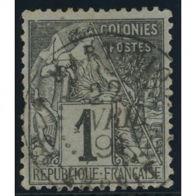 Alphée Dubois YT 46 - 1 c. noir s. azuré - Oblitere cote 6,5 euro