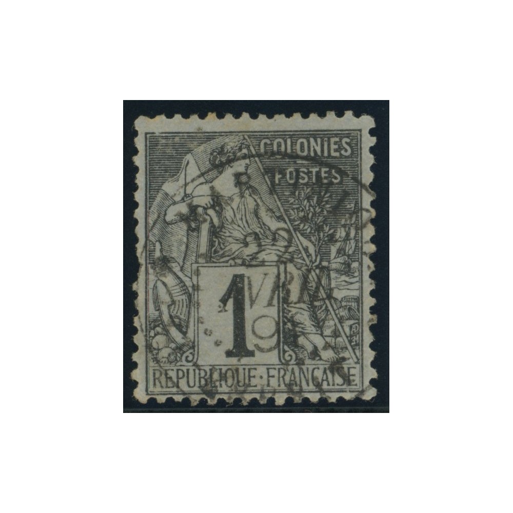 Alphée Dubois YT 46 - 1 c. noir s. azuré - Oblitere cote 6,5 euro