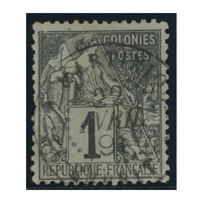 Alphée Dubois YT 46 - 1 c. noir s. azuré - Oblitere cote 6,5 euro