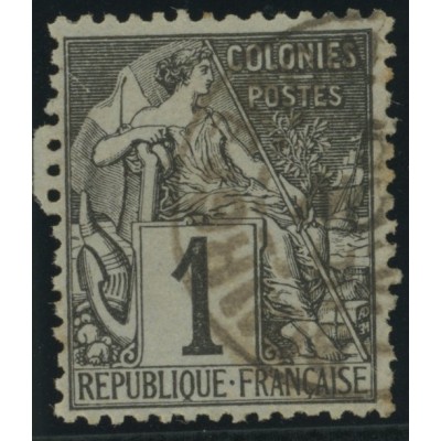 Alphée Dubois YT 46 - 1 c. noir s. azuré - Oblitere cote 6,5 euro