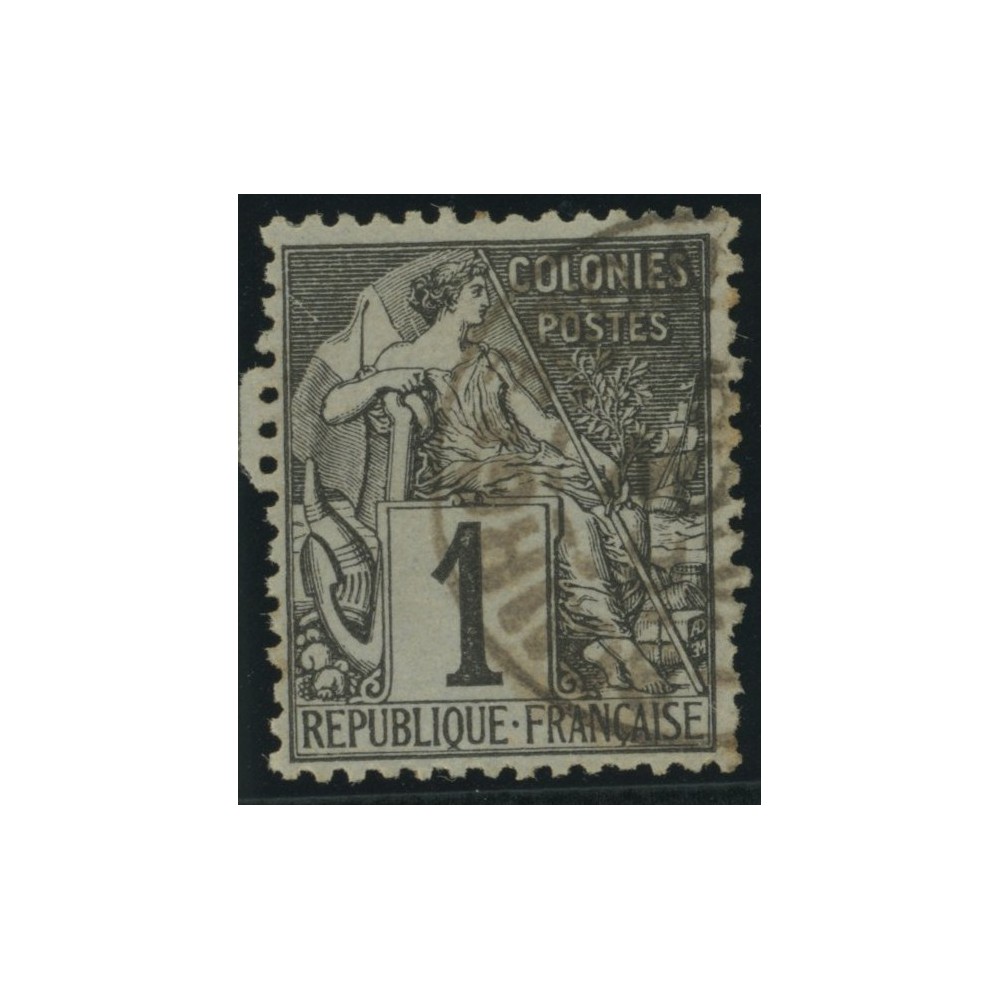 Alphée Dubois YT 46 - 1 c. noir s. azuré - Oblitere cote 6,5 euro