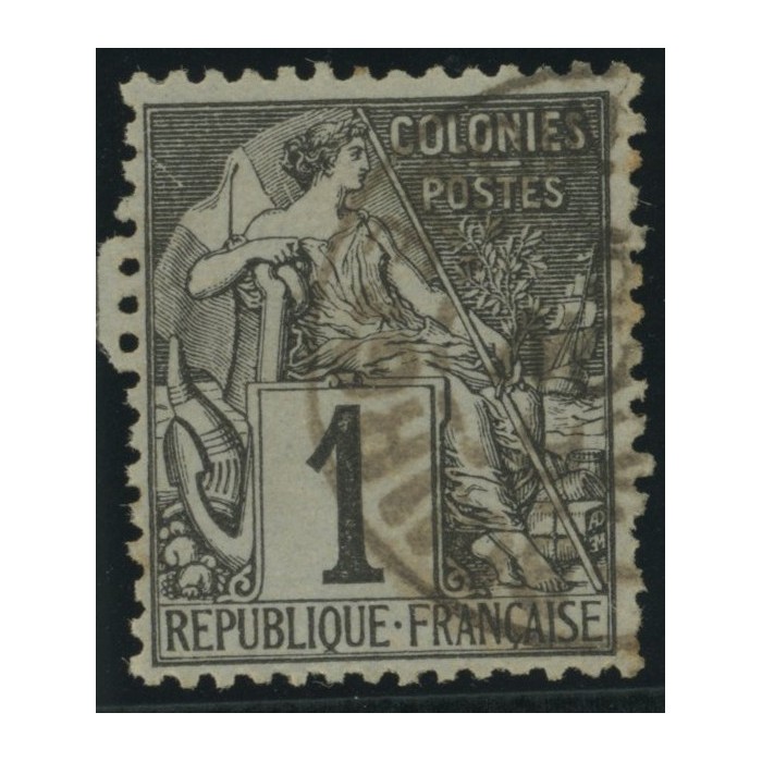 Alphée Dubois YT 46 - 1 c. noir s. azuré - Oblitere cote 6,5 euro