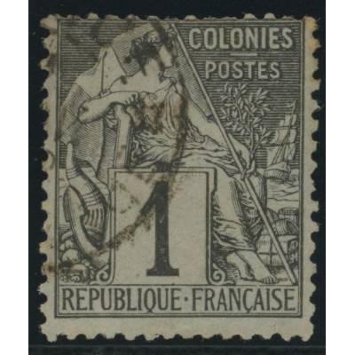 Alphée Dubois YT 46 - 1 c. noir s. azuré - Oblitere cote 6,5 euro