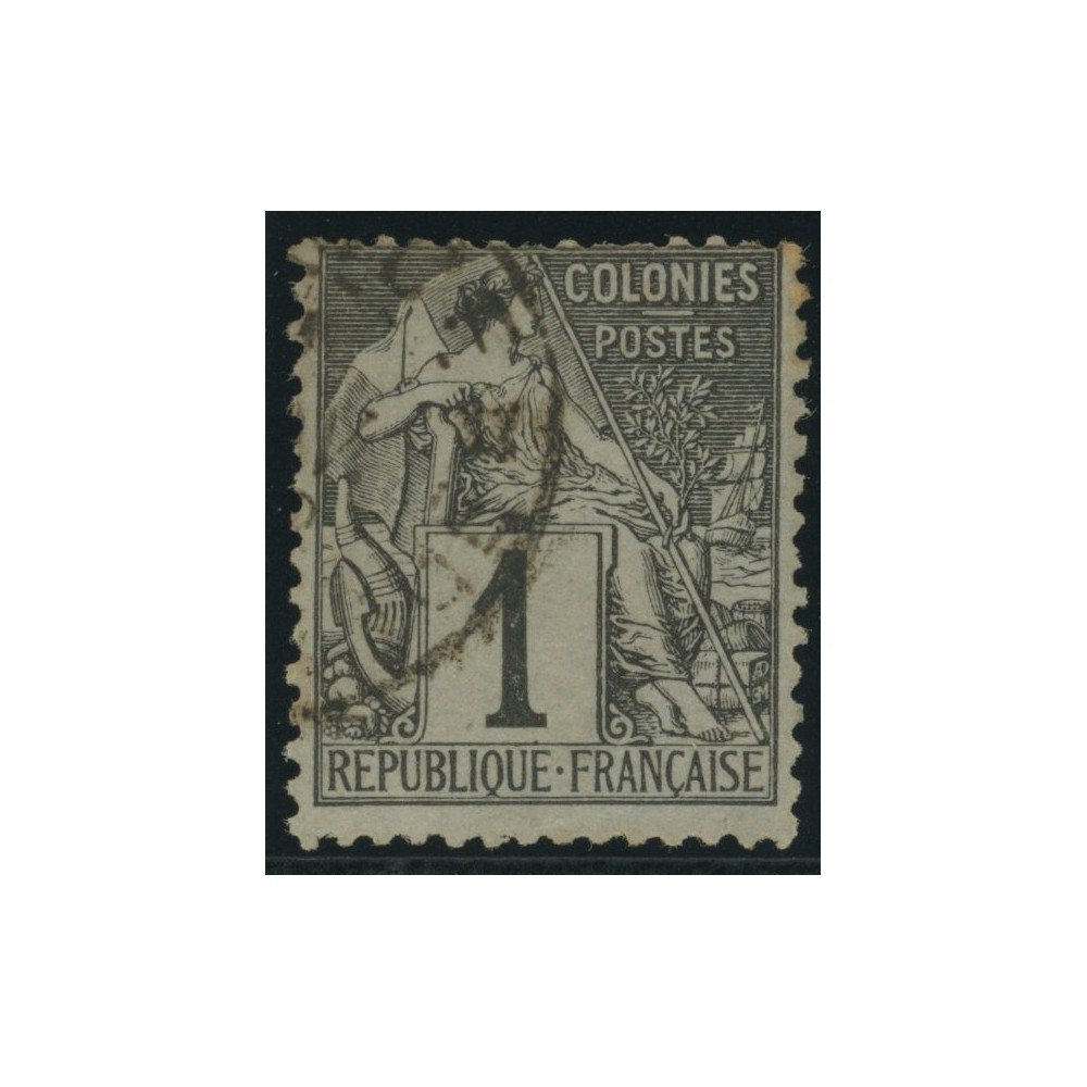 Alphée Dubois YT 46 - 1 c. noir s. azuré - Oblitere cote 6,5 euro